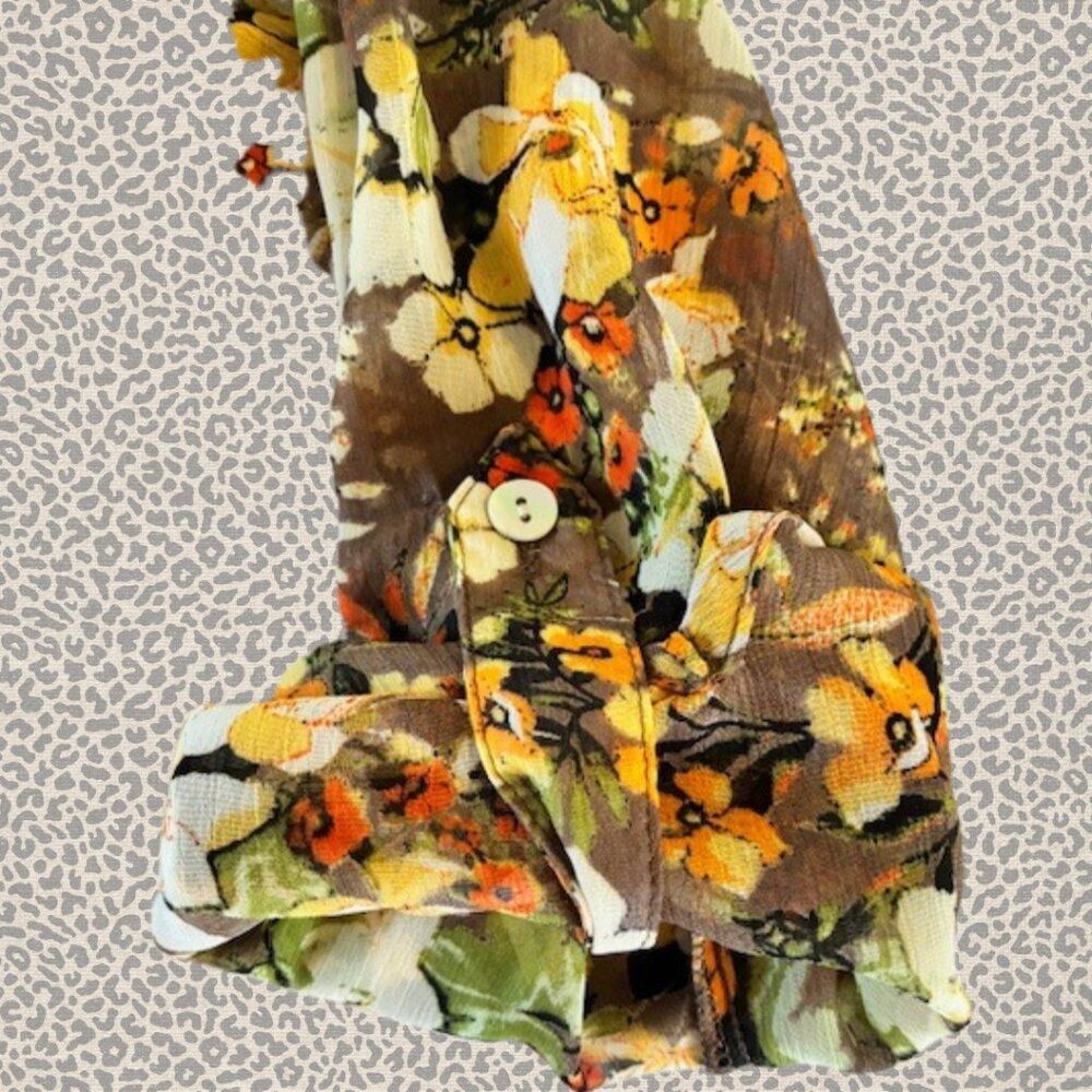 Women's Blouse Long Sleeve Sheer Floral Size Medium - Picture 6 of 12